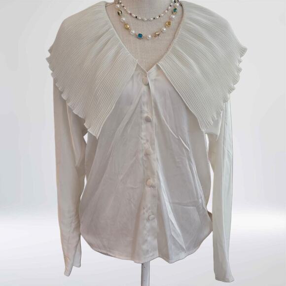Nasty Gal Pleated Collar Button-up Blouse Sz 4 - Picture 1 of 8